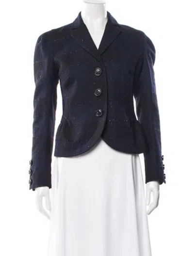 Pre-owned Diane Von Furstenberg Wool Plaid Print Blazer In Blue