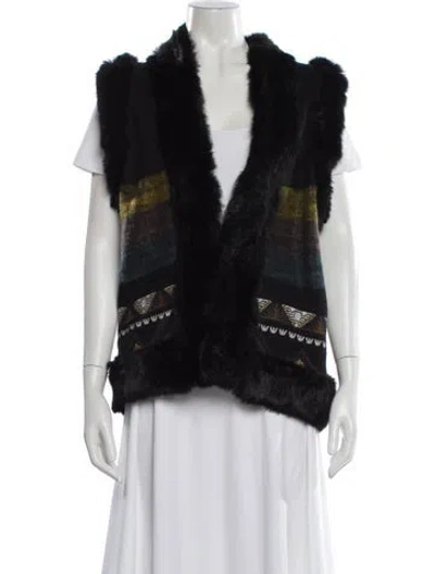 Pre-owned Diane Von Furstenberg Wool Plaid Print Fur Jacket In Black