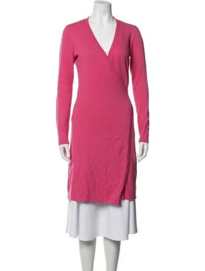 Pre-owned Diane Von Furstenberg Wool Ruffle Embellishment Robe In Pink