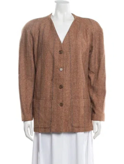Pre-owned Diane Von Furstenberg Wool Tweed Pattern Blazer In Brown