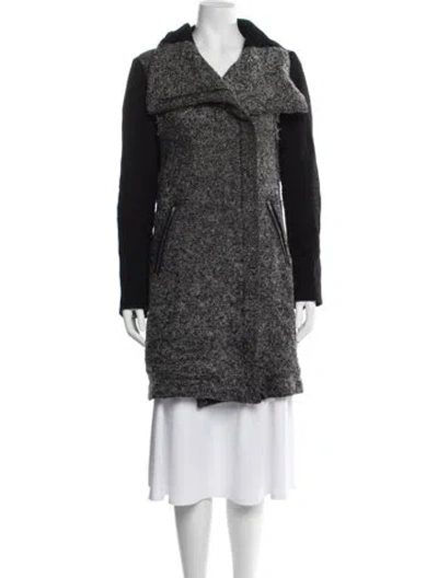 Pre-owned Diane Von Furstenberg Wool Tweed Pattern Coat In Black
