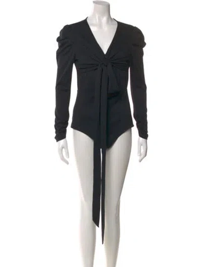 Pre-owned Diane Von Furstenberg Wool V-neck Bodysuit In Black