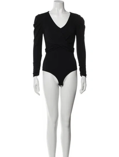 Pre-owned Diane Von Furstenberg Wool V-neck Bodysuit In Black