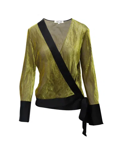 Diane Von Furstenberg Wrap Blouse In Gold And Black Viscose In Multi