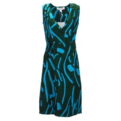Diane Von Furstenberg Wrap Dress In Green Silk In Blue