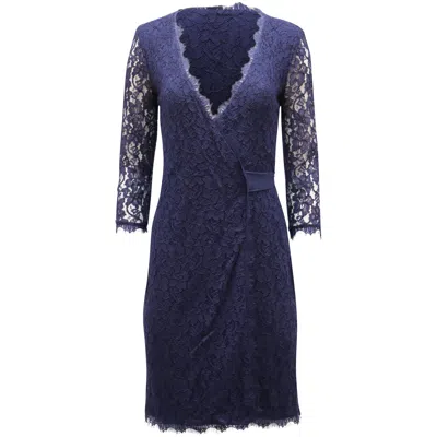 Diane Von Furstenberg Wrap Dress In Navy Blue Rayon And Lace