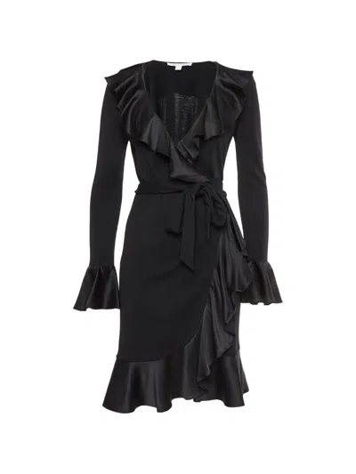 Pre-owned Diane Von Furstenberg Wrap-design Midi Dress In Black