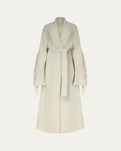 Diane Von Furstenberg X Henry Zankov Lanza Fringed Shimmer-knit Long Cardigan In Gray