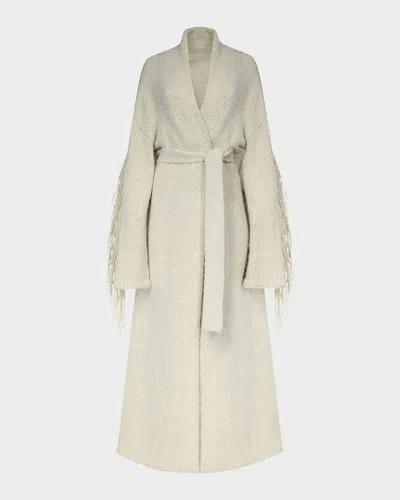 Diane Von Furstenberg X Henry Zankov Lanza Fringed Shimmer-knit Long Cardigan In White