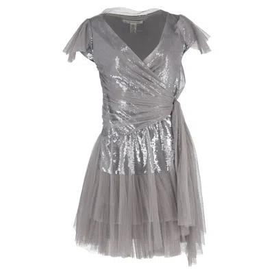Diane Von Furstenberg Yadira Wrap Dress In Silver Polyester In Gray