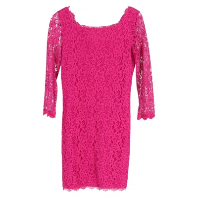 Diane Von Furstenberg Zarita Long Sleeve Lace Dress In Pink Rayon