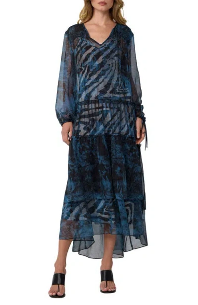 Diane Von Furstenberg Zena Long Sleeve Maxi Dress In Blue