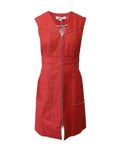 Diane Von Furstenberg Zip-front Studded Sheath Dress In Red Cotton