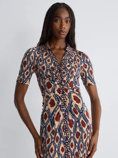 Diane Von Furstenberg Zoey Collared V Neck Midi Dress In Multi
