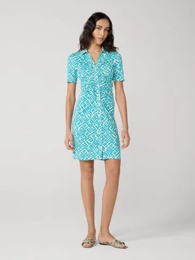 Diane Von Furstenberg Zoey Mini Dress In Accra Geo Mini Aquamarine