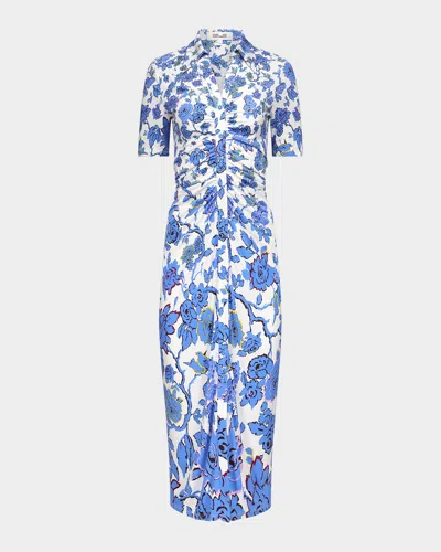Diane Von Furstenberg Zoey Ruched Floral-print Midi Dress In Heritage Vine Degrade