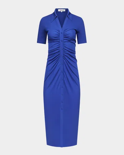 Diane Von Furstenberg Zoey Ruched Midi Shirtdress In Royal Blue