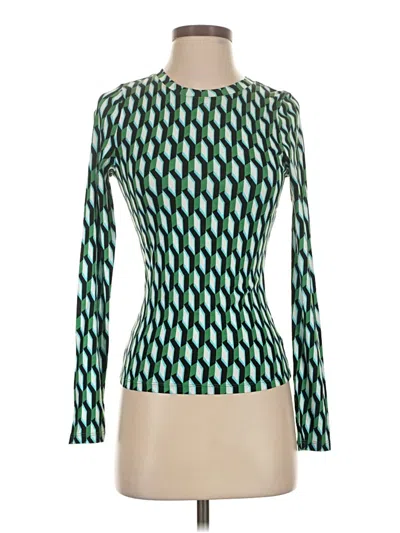 Pre-owned Diane Von Furstenburg For Target Long Sleeve Top Green Keyhole Neckline Tops