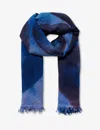 Dianora Salviati Womens Blue Tones Graphic-pattern Large Cashmere And Silk-blend Scarf In Blue Tones
