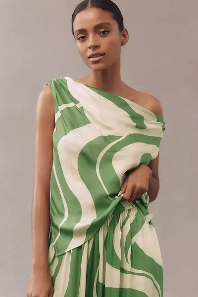 Diarrablu Alba One-shoulder Ruched Top In Green