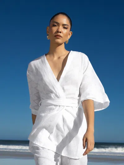 Diarrablu Cabana Cotton Kimono In Ondas Blanc