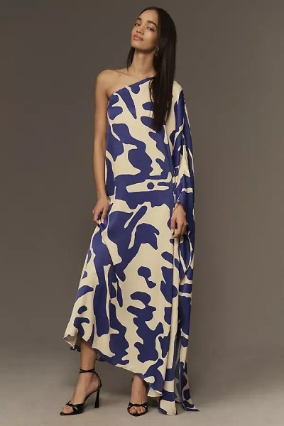 Diarrablu E Satu Printed Long-sleeve One-shoulder Maxi Dress In Blue