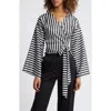 Diarrablu Fatu Stripe Wrap Blouse In Black