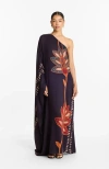 Diarrablu Handbeaded Satu Fsc® Certified Viscose One Shoulder Gown Razu Navy In Black
