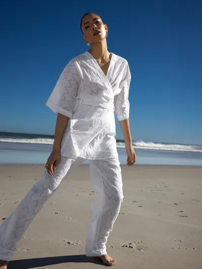 Diarrablu Leer Cotton Pants In Ondas Blanc