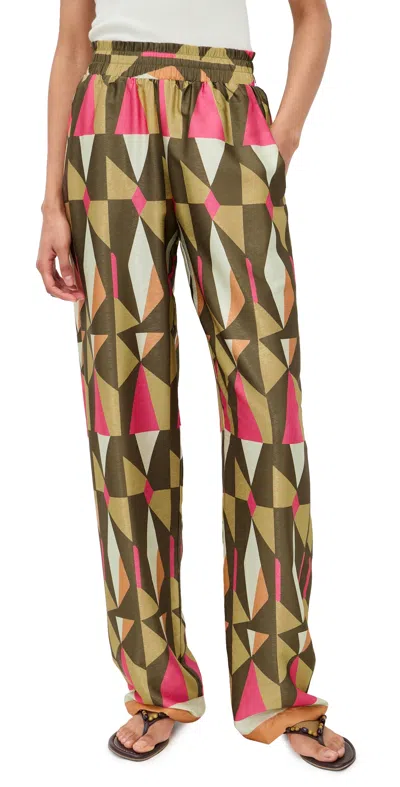 Diarrablu Leer Pants Caru Olive In Multi