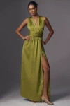 Diarrablu Mailys Plunge Convertible Wrap Maxi Dress In Ayel Olive