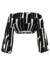 Diarrablu Naka Off-the-shoulder Long Sleeve Crop Top In Hera Noir