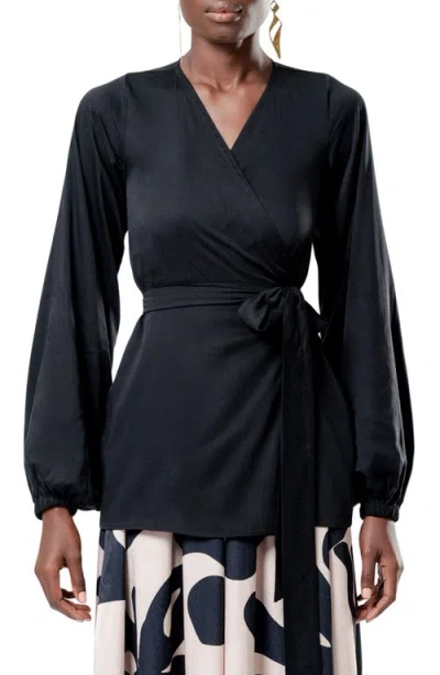 Diarrablu Nina Satin Wrap Top In Black