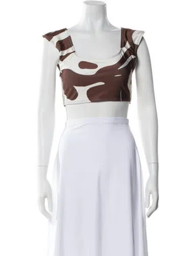 Pre-owned Diarrablu Nylon Patterned Crop Top In White