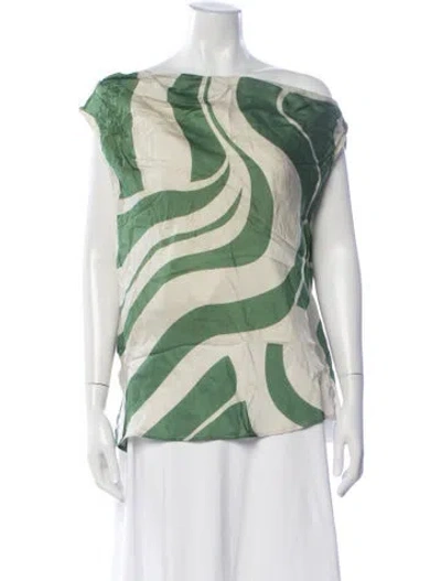 Pre-owned Diarrablu Patterned Off-the-shoulder Top In Green