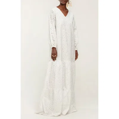 Diarrablu Penda Floral Long Sleeve Eyelet Dress In Banel Blanc