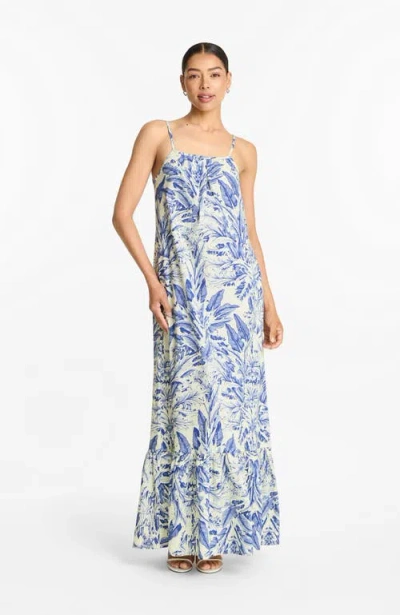 Diarrablu Printed Cotton Poplin Fari Maxi Dress In Blue