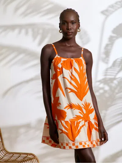 Diarrablu Printed Cotton Poplin Mini Fari Dress In Tiki Orange