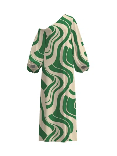 Diarrablu Printed Cotton Poplin Niva Dress In Green