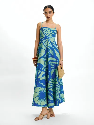 Diarrablu Printed Cotton Poplin Oria Dress In Tima Mint