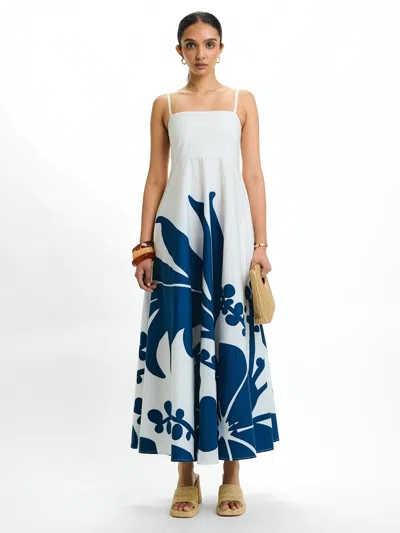 Diarrablu Printed Cotton Poplin Oria Dress In Ula Navy