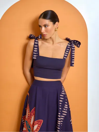 Diarrablu Printed Cotton Poplin Uly Top In Razu Navy