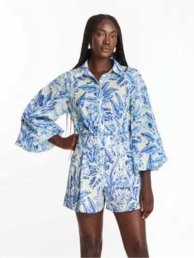 Diarrablu Printed Cotton Voile Nora Shirt In Toile Blu