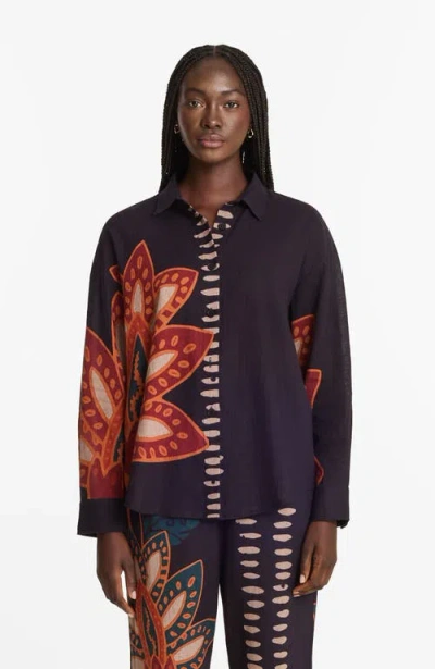 Diarrablu Printed Linen Rina Top Razu In Purple