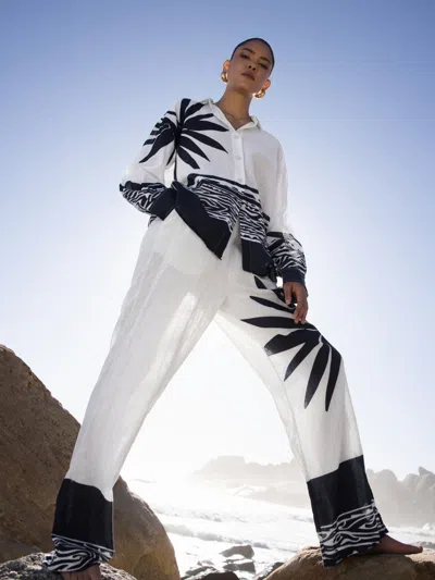 Diarrablu Printed Linen Tova Pants In Baya Navy