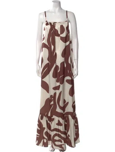Pre-owned Diarrablu Printed Long Dress In Brown