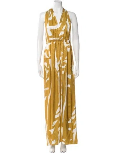 Pre-owned Diarrablu Printed Long Dress In Yellow