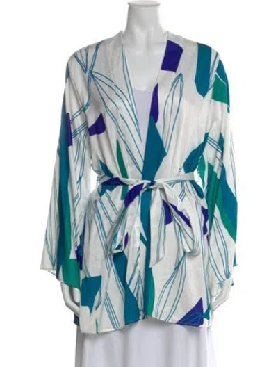 Pre-owned Diarrablu Printed V-neck Top In White