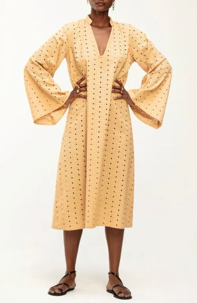 Diarrablu Rama Eyelet Long Sleeve Caftan In Binta Camel