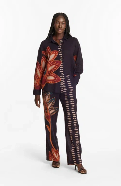 Diarrablu Razu Printed Linen Tova Pants In Purple